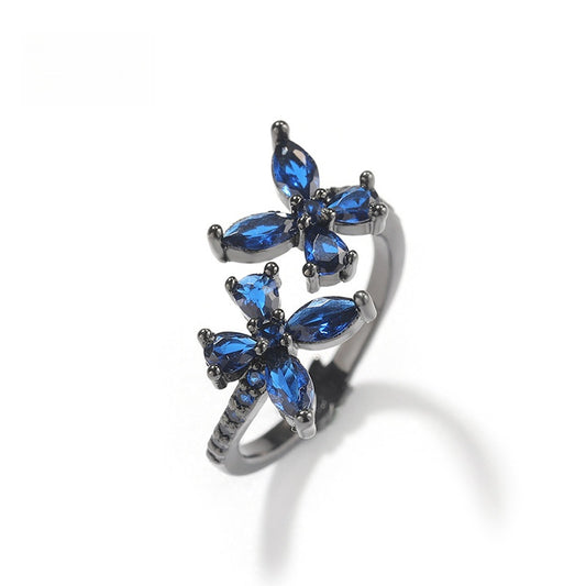 Butterfly Crystal Ring for Women – Elegant Trendy Statement Jewelry in Blue