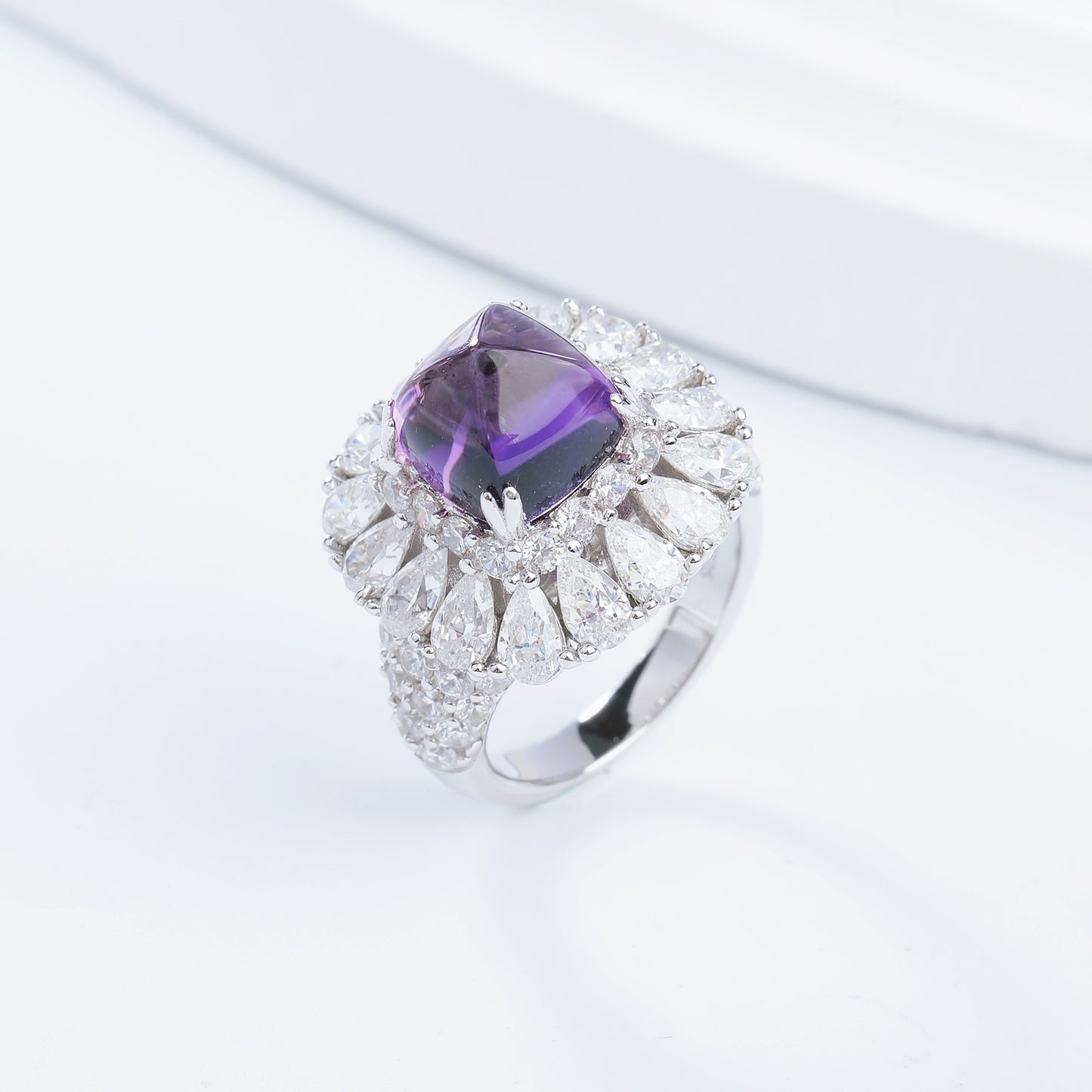 Natural Amethyst Halo Ring, Purple Gemstone Cluster Ring for Women product image