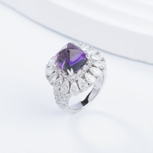 Natural Amethyst Halo Ring, Purple Gemstone Cluster Ring for Women product image