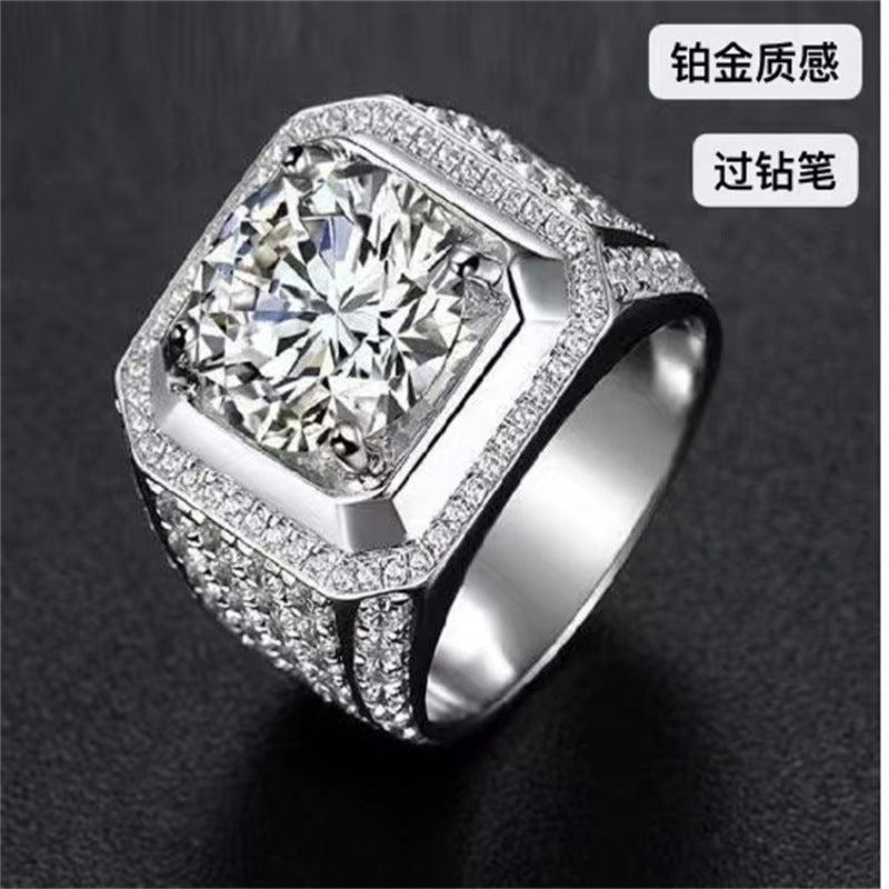 Men's VVS Moissanite Halo Ring - 2 Carat 3 Carat 5 Carat Square Solitaire Style Ring