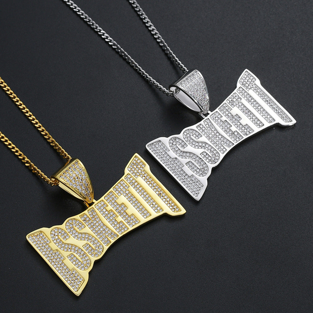 Hip Hop Punk Letter Cubic Zirconia Pendant Necklace for Men and Women