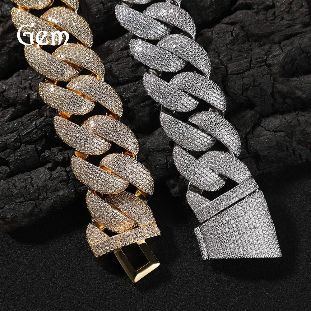 Men’s Iced Out Cuban Link Chain Necklace & Bracelet Set in Gold or Silver Tone with Cubic Zirconia
