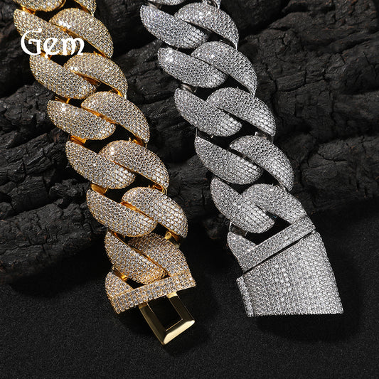 Men’s Iced Out Cuban Link Chain Necklace & Bracelet Set in Gold or Silver Tone with Cubic Zirconia