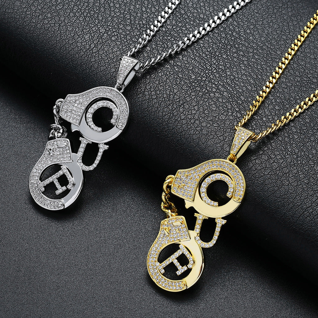 Hip Hop Evil Eye Geometric Copper Pendant Necklace for Men and Women