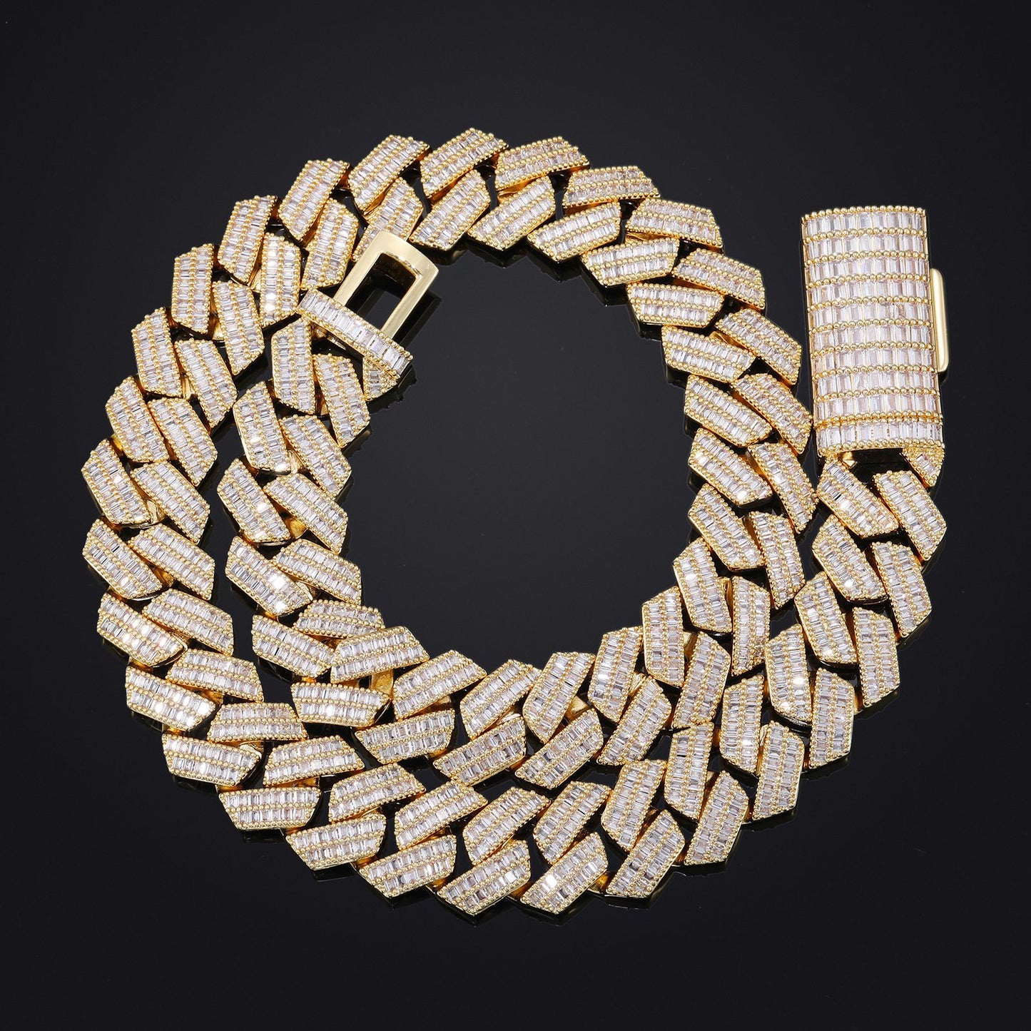Iced Out Cuban Link Bracelet, Geometric Zircon Hip Hop Chain for Men and Women, White-Tone or Gold-Tone product image