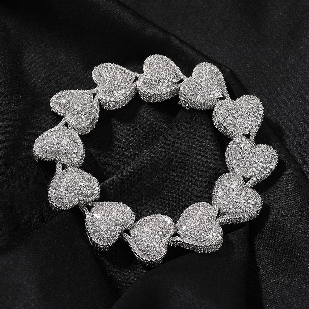Iced Heart Chain Bracelet for Women & Couples – Gold, Silver, Rose Gold Statement Link Bracelet product image