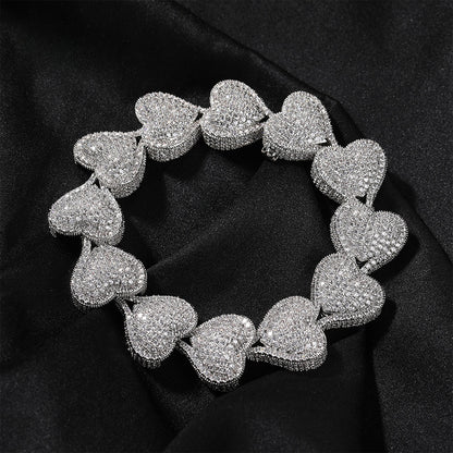Iced Heart Chain Bracelet for Women & Couples – Gold, Silver, Rose Gold Statement Link Bracelet