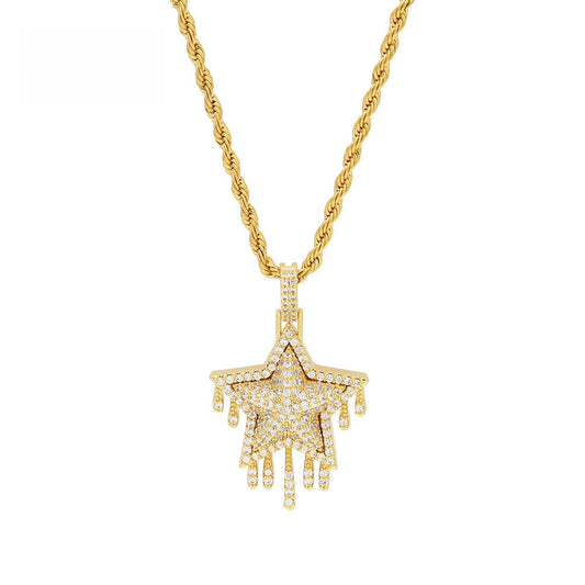 Iced Star Pendant Necklace for Women & Men - Gold Plated or Silver Plated Cubic Zirconia Statement Chain