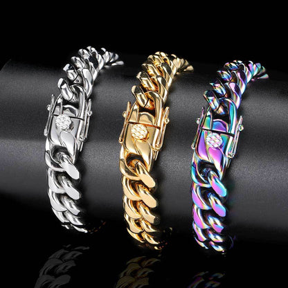 6-18 mm Polished Rounded Cuban Hip Hop Bracelet with Stainless steel Base - CHA004