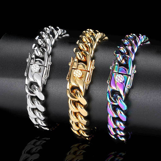 6-18 mm Polished Rounded Cuban Hip Hop Bracelet with Stainless steel Base - CHA004 product image