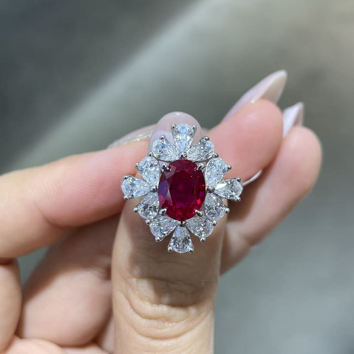 Lab-Grown Ruby Halo Ring for Women, Oval Red 18K Gold-Plated Ring product image