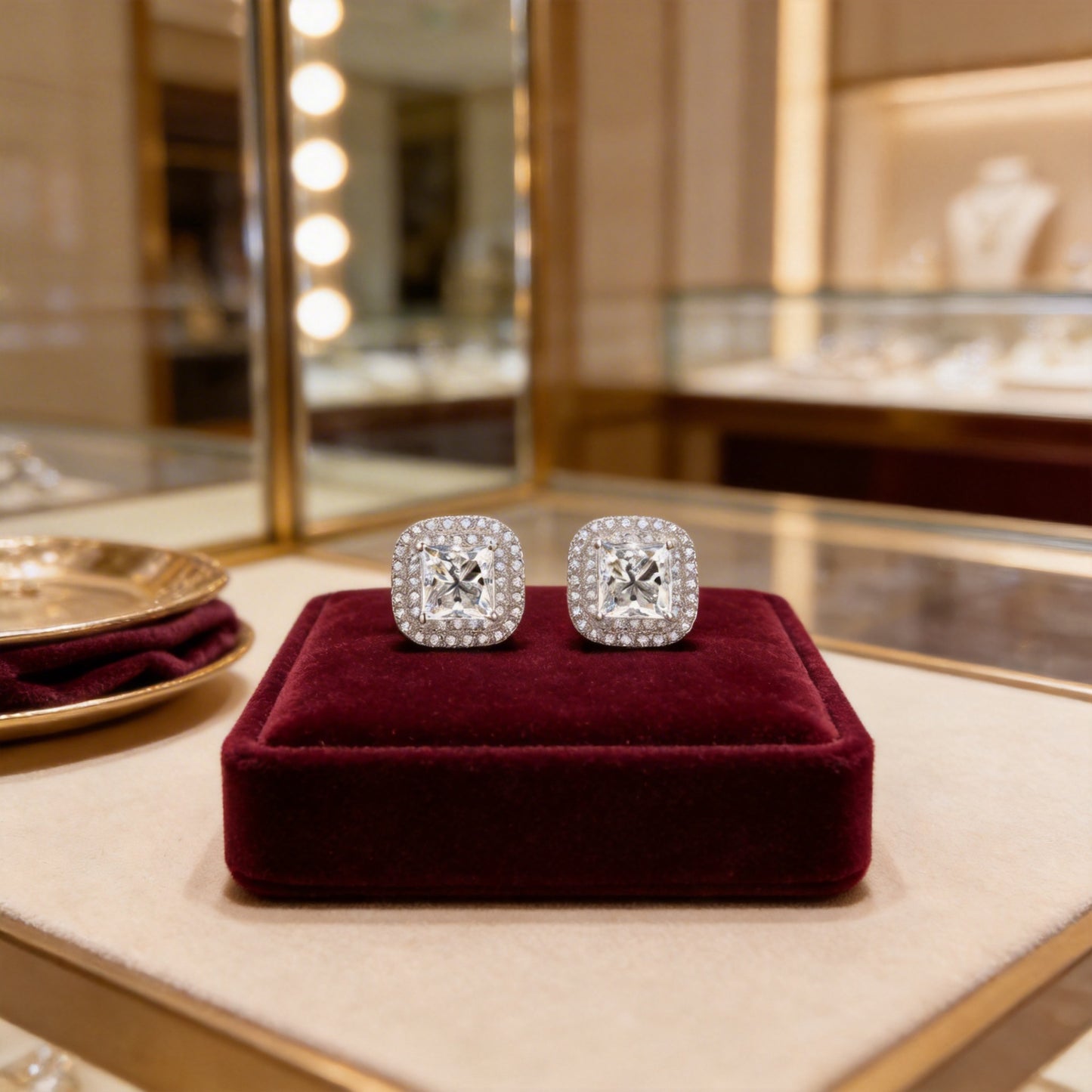 1 Carat Princess Cut Moissanite Stud Earrings, S925 Silver 18K Gold Plated product image