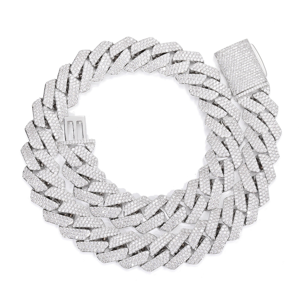 Iced Out Cuban Link Chain Necklace Bracelet Set in Gold or White Gold Tone product image