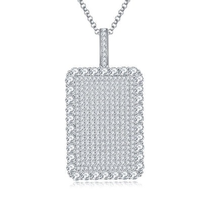 Iced Out Rectangle Pendant Necklace, D Color VVS Moissanite, Micro Pave Hip Hop Jewelry, Streetwear Accessory