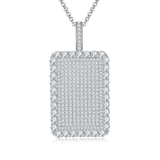 Iced Out Rectangle Pendant Necklace, D Color VVS Moissanite, Micro Pave Hip Hop Jewelry, Streetwear Accessory product image