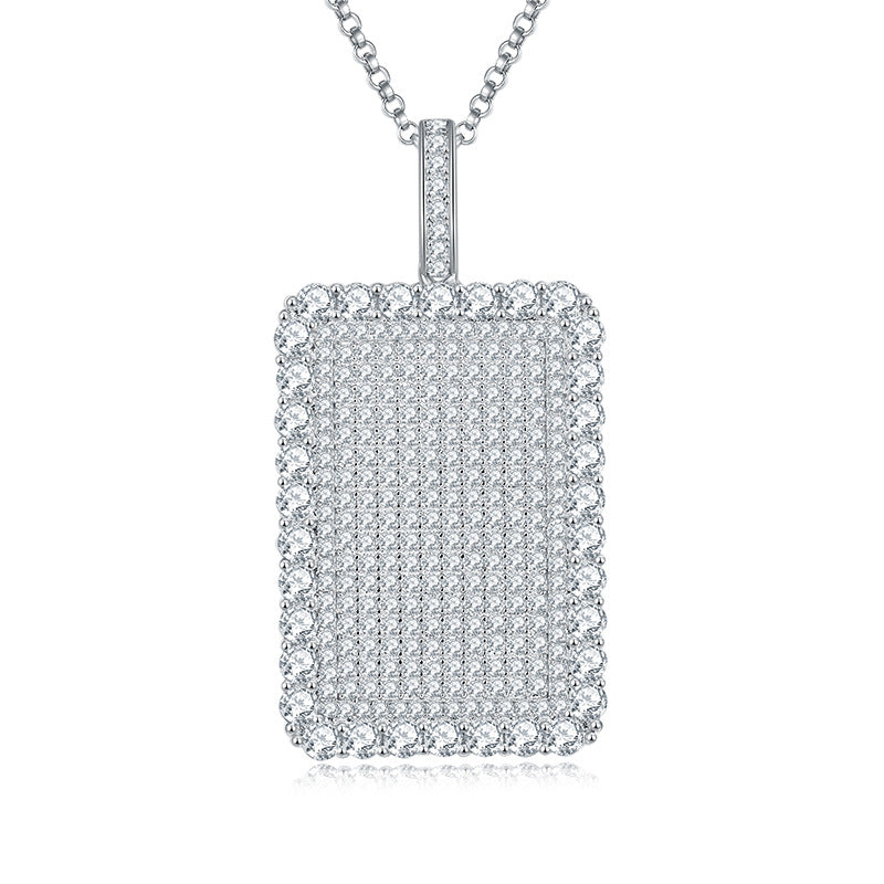 Iced Out Rectangle Pendant Necklace, D Color VVS Moissanite, Micro Pave Hip Hop Jewelry, Streetwear Accessory product image