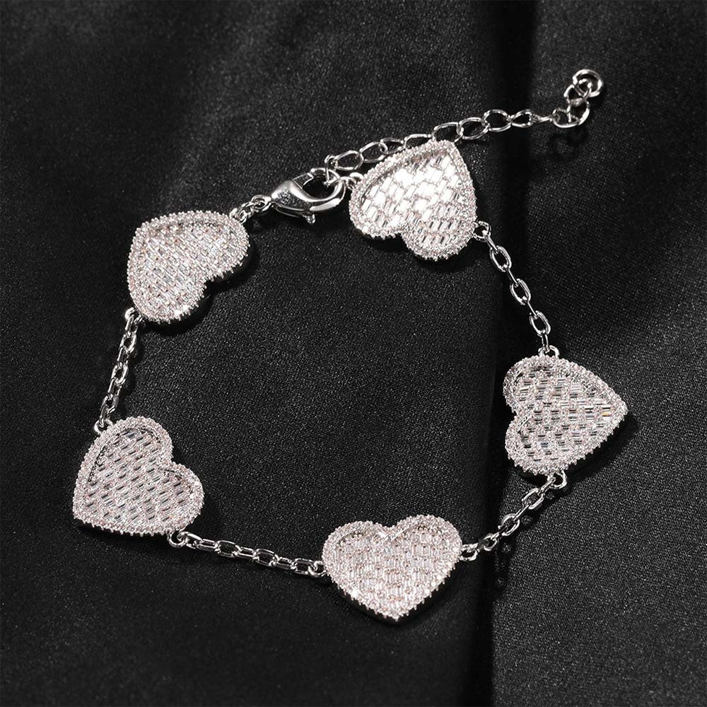 Heart Charm Cubic Zirconia Bracelet for Women & Men – Gold Plated or Silver Plated Copper Chain Bracelet, 7 Inch / 8 Inch
