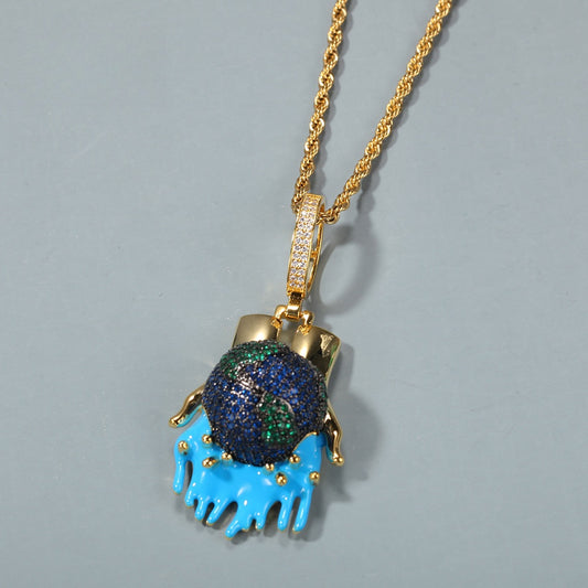 Unisex Dripping Earth Globe Pendant Necklace with Twisted Rope Chain - Gold or Silver Tone, 18/20/24 Inch alternate product image