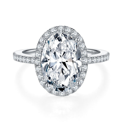 Oval Halo Moissanite Ring, 925 Silver, 18K Gold, Pavé Engagement Ring