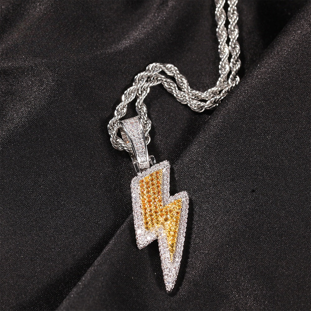 Lightning Bolt Cubic Zirconia Pendant Necklace with 24-Inch Twist Chain for Women