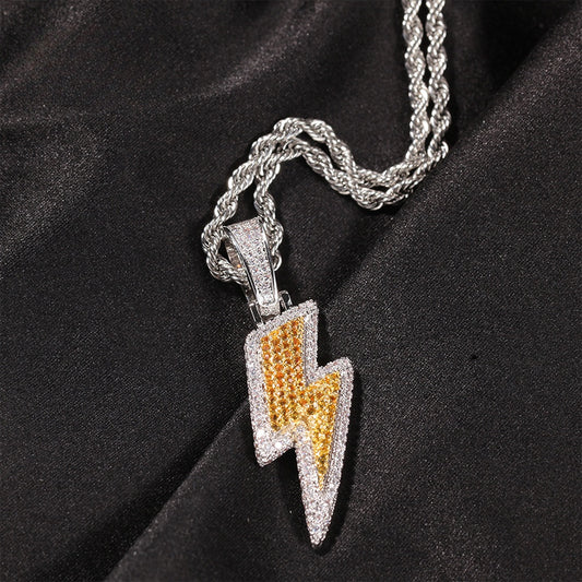 Lightning Bolt Cubic Zirconia Pendant Necklace with 24-Inch Twist Chain for Women