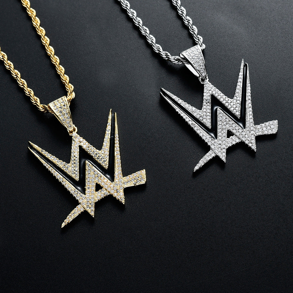 Letter Cubic Zirconia Pendant Necklace for Men and Women