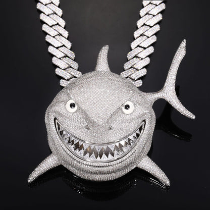 Iced Out Shark Pendant Necklace for Men with Stainless Steel Twist Chain