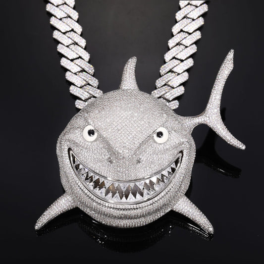 Iced Out Shark Pendant Necklace for Men with Stainless Steel Twist Chain product image