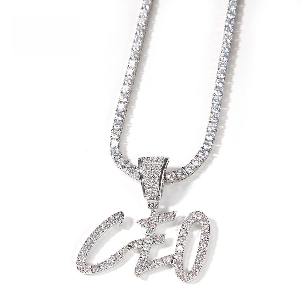 Custom Bubble Letter Necklace with Cubic Zirconia Pendant - Gold or Silver Personalized Hip Hop Chain for Women