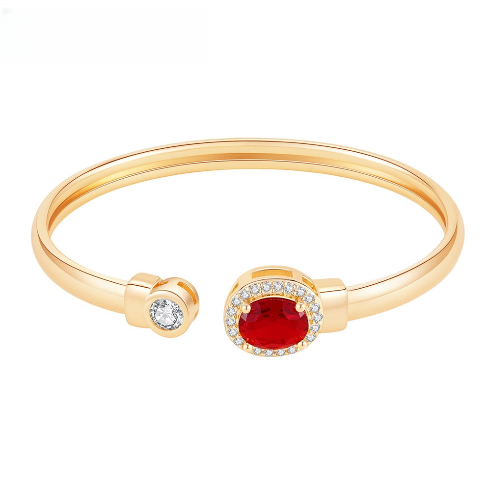 Elegant Geometric Gold Plated Open Bangle Bracelet with Crystal Accent for Women