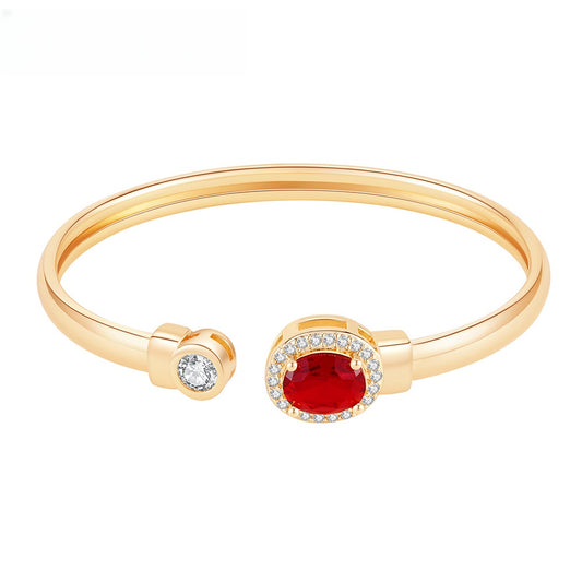 Elegant Geometric Gold Plated Open Bangle Bracelet with Crystal Accent for Women