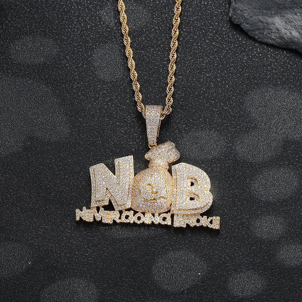 Letter Pendant Rope Chain Necklace, Hip Hop Iced Out Statement Jewelry for Men, Custom Name-Style Chain