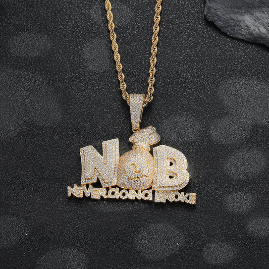 Letter Pendant Rope Chain Necklace, Hip Hop Iced Out Statement Jewelry for Men, Custom Name-Style Chain