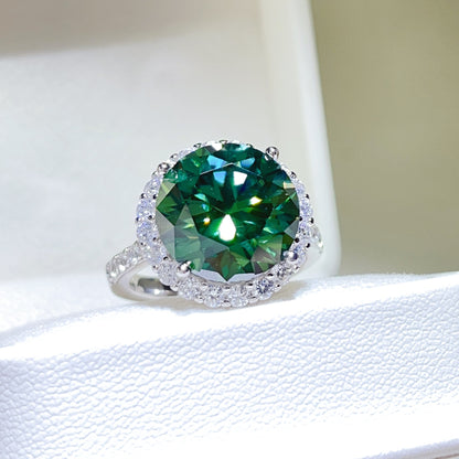 Green Moissanite Halo Ring for Women, 5 Carat Round Statement Engagement Ring