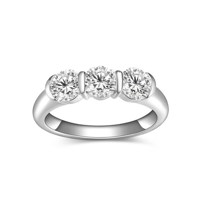 Three Stone Round Moissanite Ring for Women, Minimalist Promise Ring product image