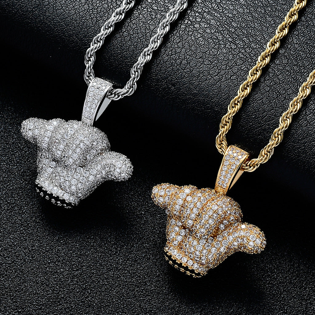 Hip Hop Floral Round Cubic Zirconia Pendant Necklace for Men and Women