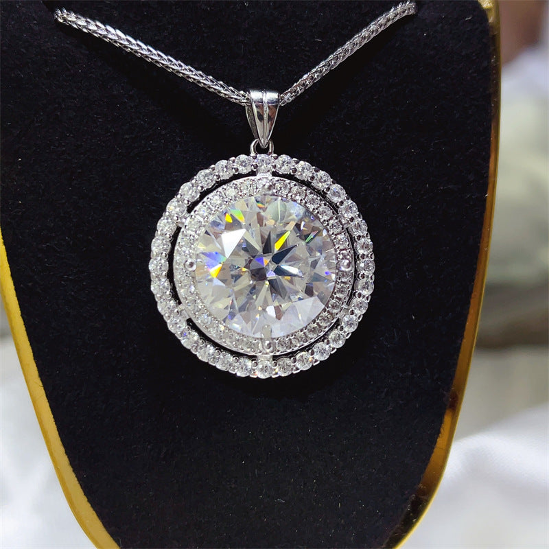 10 Carat Moissanite Double Halo Round Pendant Necklace in Silver Tone product image