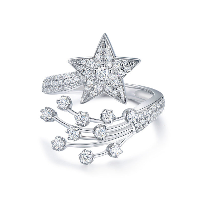 Moissanite Star Open Ring for Women, Silver Comet Celestial Ring product image