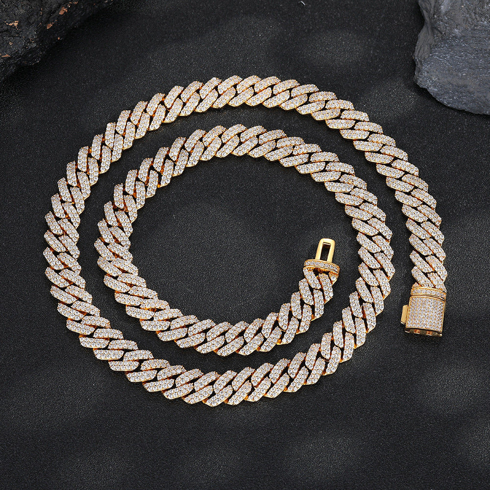 12mm Geometric Cuban Link Chain Necklace & Bracelet Set, Cubic Zirconia Hip Hop Jewelry product image