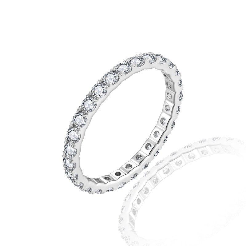 Round Moissanite Eternity Ring, S925 Silver Gold-Plated Stackable Wedding Ring for Women product image