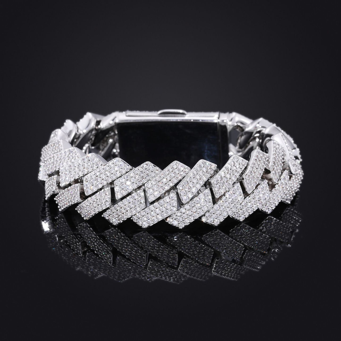 18mm Iced Out Rhombus Cuban Link Bracelet - 3 Row Cubic Zirconia Copper Hip Hop Bracelet for Men and Women product image