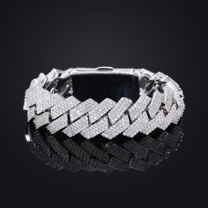 18mm Iced Out Rhombus Cuban Link Bracelet - 3 Row Cubic Zirconia Copper Hip Hop Bracelet for Men and Women
