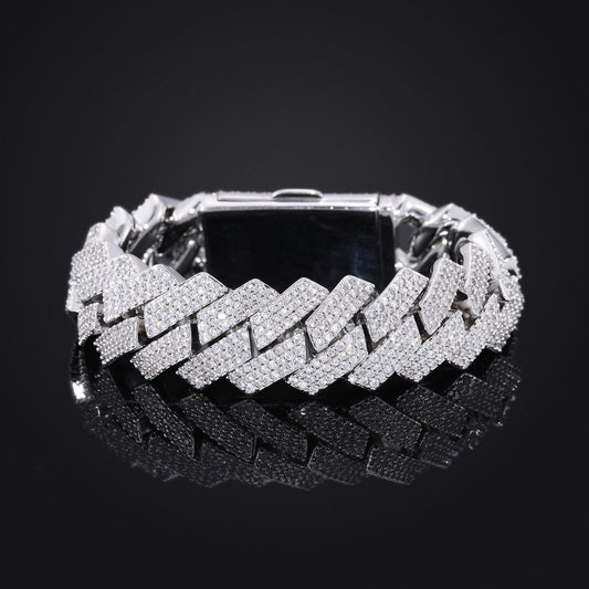 18mm Iced Out Rhombus Cuban Link Bracelet - 3 Row Cubic Zirconia Copper Hip Hop Bracelet for Men and Women product image
