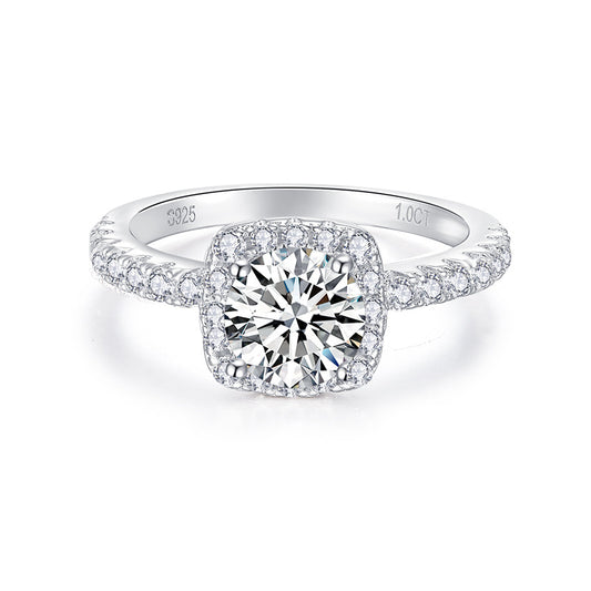 Moissanite Halo Ring for Women, 925 Sterling Silver Cushion Cut Engagement Ring product image