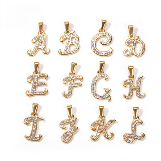 2026 Iced Initial Letter Pendant Necklace for Men & Women - Stainless Steel A-Z Charm with 3mm 60cm Cuban Chain, Hip Hop Gold or Silver Tone