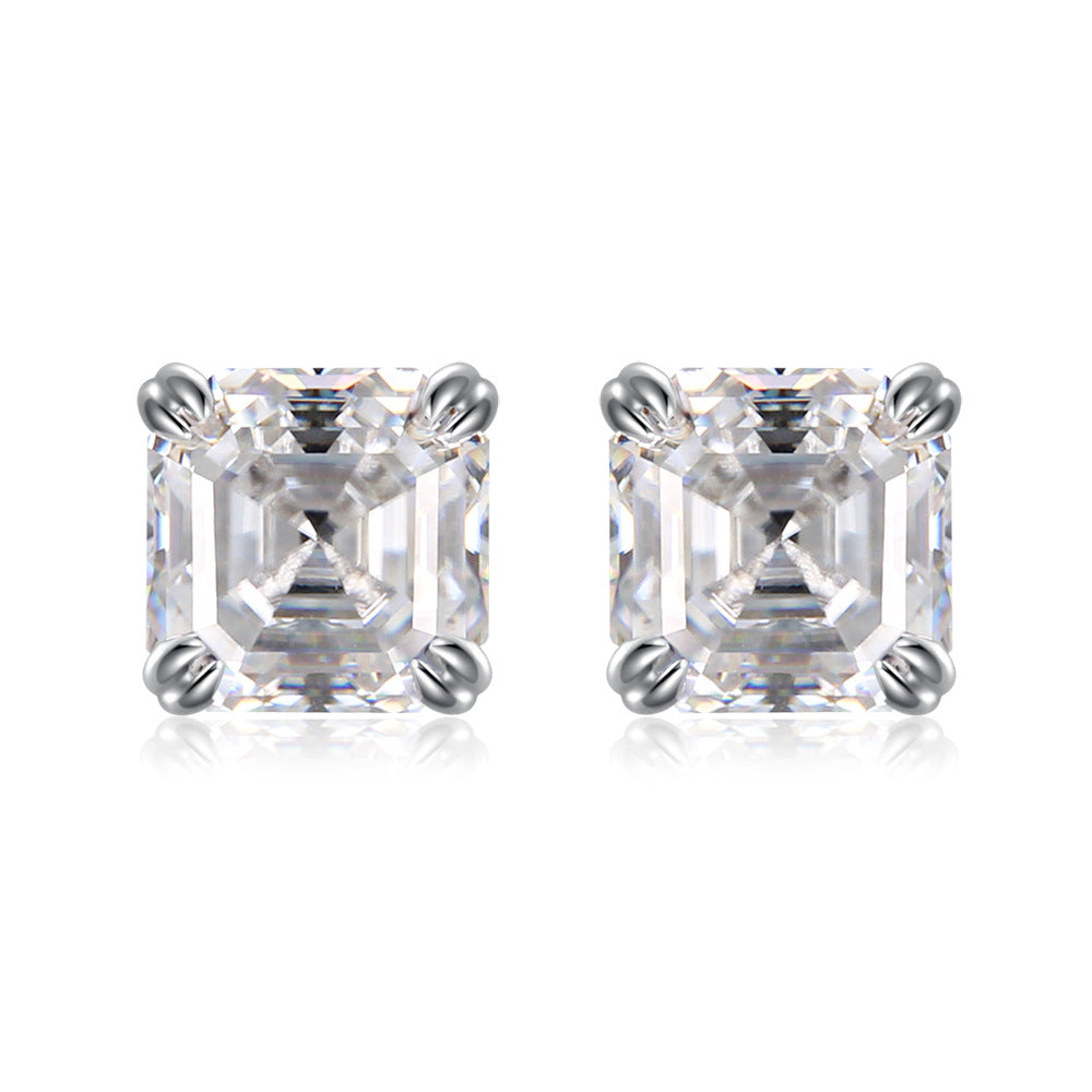 2 Carat Asscher Cut Moissanite Stud Earrings, 925 Silver, D Color, Unisex Square Sparkle product image