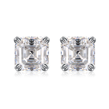 2 Carat Asscher Cut Moissanite Stud Earrings, 925 Silver, D Color, Unisex Square Sparkle