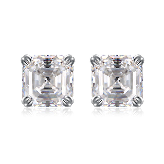 2 Carat Asscher Cut Moissanite Stud Earrings, 925 Silver, D Color, Unisex Square Sparkle product image
