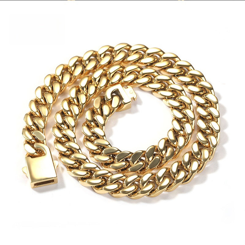 Chunky Cuban Link Chain Necklace for Women Men - Stainless Steel Gold Plated Statement Chain in 16, 18, 20, 22, 24 Inch