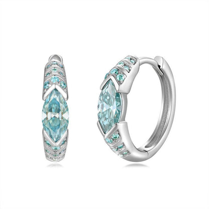 Blue Green Marquise Hoop Earrings, Eye of Horus Inspired Huggie Earrings, S925 Silver 18k Gold Plated Unisex Jewelry